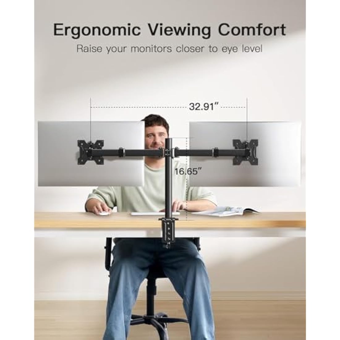 HUANUO Dual Monitor Stand for 13-30 Inch Screens, Adjustable Dual Monitor Arm with Tilt Swivel Rotate,10KG per Arm, Double Computer Sceren Stand Fit 75 100 VESA Mount