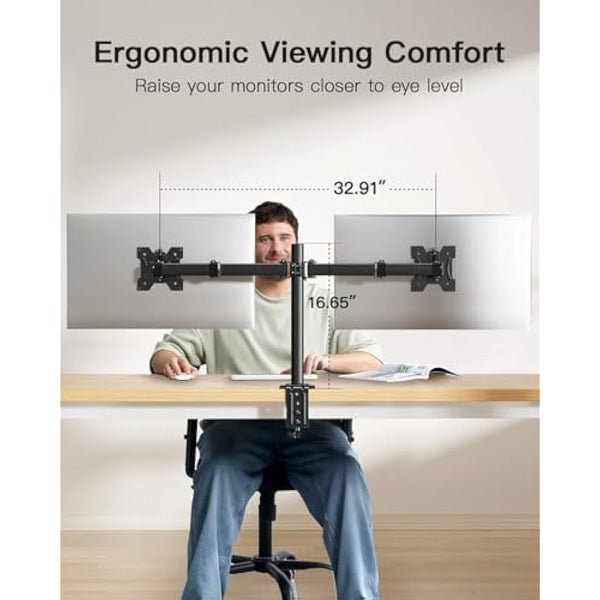 HUANUO Dual Monitor Stand for 13-30 Inch Screens, Adjustable Dual Monitor Arm with Tilt Swivel Rotate,10KG per Arm, Double Computer Sceren Stand Fit 75 100 VESA Mount