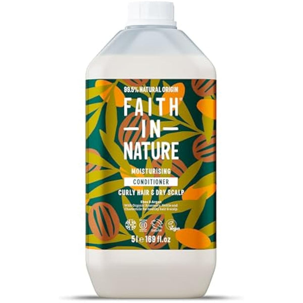 Faith In Nature Natural Shea & Argan Conditioner, Moisturising for Curly Hair & Dry Scalp, Vegan & Cruelty Free, No SLS, Silicones or Parabens, 5L Refill Pack