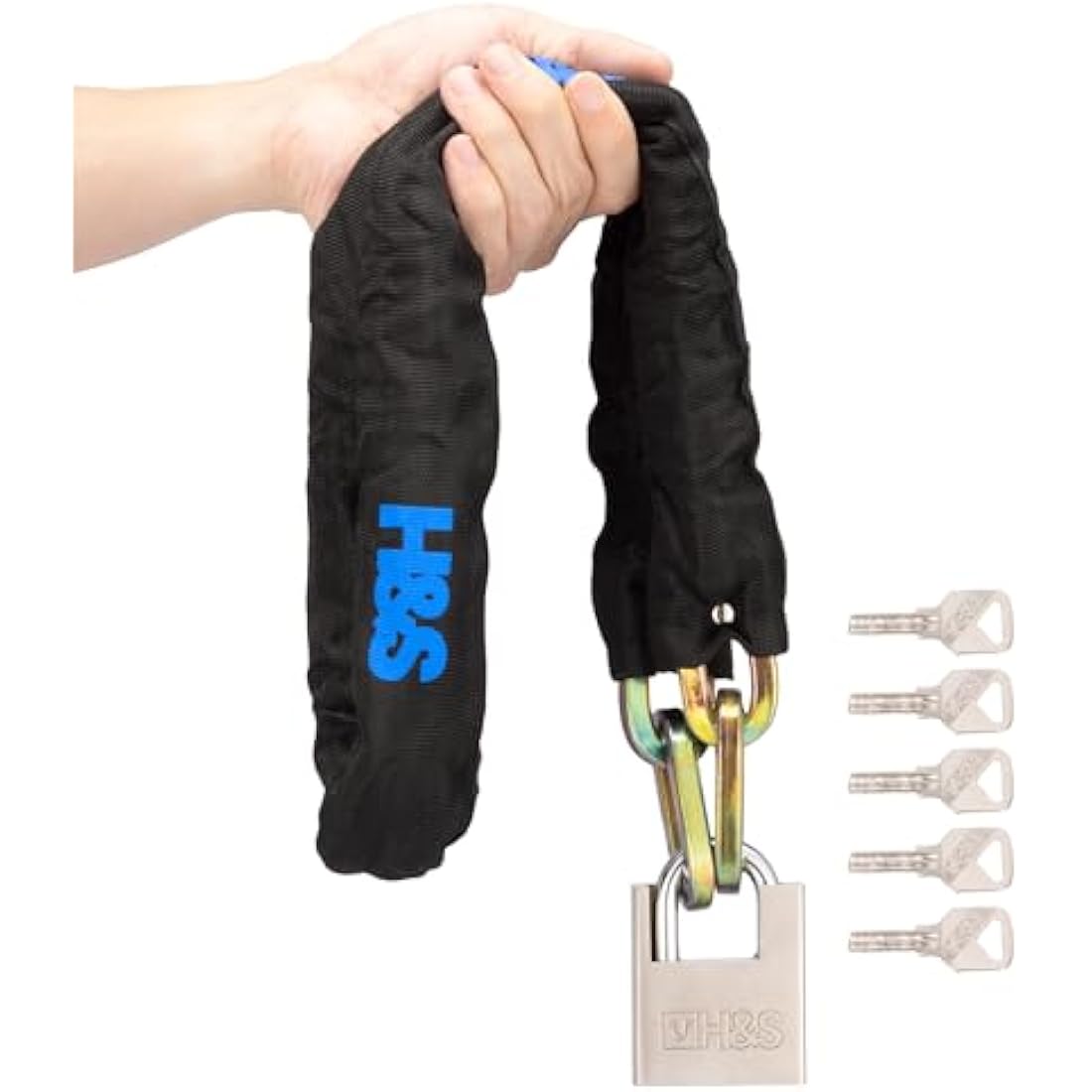 H&S Heavy Duty Motorbike Lock with Padlock - Anti-Theft Thick 10mm x 1.2m Bike Locks High Security Chain - Bicycle Motorcycle Lock and Padlock with Scratch-Proof Nylon Sleeve