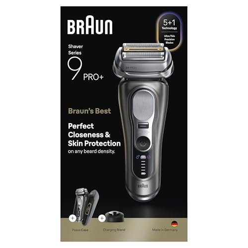 Braun Series 9 PRO+ Electric Shaver, 5+1 Ultra Thin Precision Blades, Pro SensoAdapt, Up to 60 min, Charging Stand, Wet & Dry Foil Razor for Men, 9610SI, Black