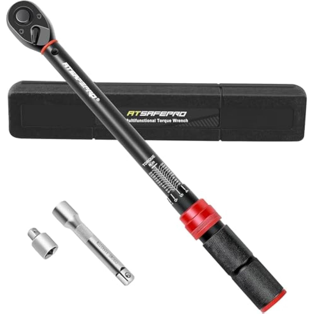 ATsafepro 1/2" Drive Torque Wrench Set,Car Wheel Torque Wrench 20-230 Nm with 3/8'' Adapter, Dual-Direction Adjustable 72 Tooth for Car Motorcycle,Truck,± 3% Accuracy