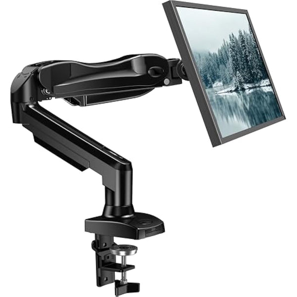 HUANUO Single Monitor Arm Desk Mount for 13 to 32 inch Screens, Tool Free Height Adjustable Monitor Stand with Tilt Swivel Rotate, 75 & 100mm VESA Mount, Load 19.8 lbs, C-clamp & Grommet Options