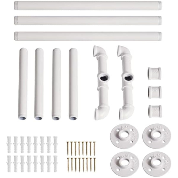 IBUYKE 50" Wall Mounted Coat Rack Industrial Design Wall Mount Removable Clothes Rack Space Saving Rack Load up to 60kg Four Bases White TYJ002W-2