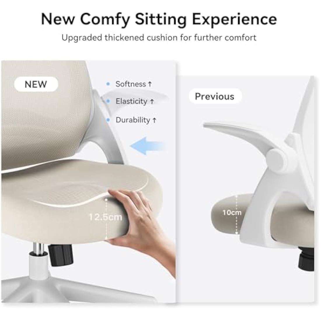 Hbada Ergonomic Office Chair with Folding Armrest, Canvas Office Chair, 360° Swivel, Grey