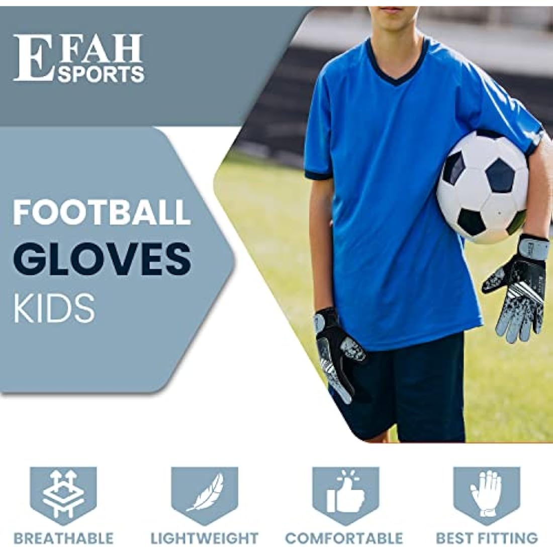 EFAH SPORTS Football Goalkeeper Gloves For Boys kids Children Youth Soccer Goalie Glove with Super Grip Palms