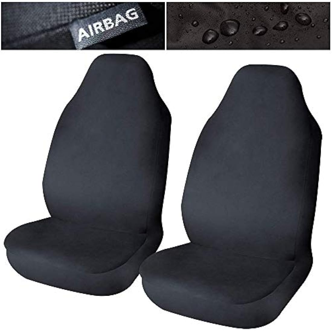 UKB4C Waterproof Black Airbag Compatible Front Pair of Seat Covers for Fiesta