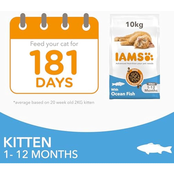 IAMS Kitten Complete Dry Cat Food Ocean Fish 10kg - For Healthy Growth