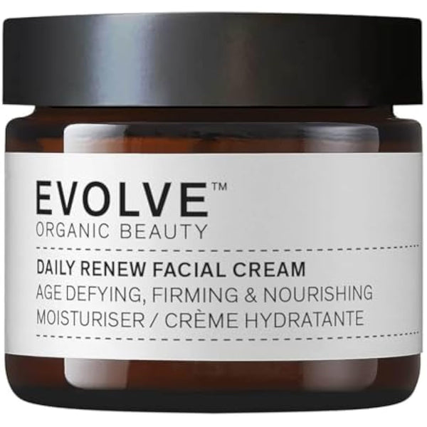 Evolve Organic Beauty - Daily Renew Facial Cream with anti-ageing Peptides, Hyaluronic Acid, vitamin E | Certified Organic Vegan Clean Beauty (2 oz | 60 mL) - For Normal to dry skin