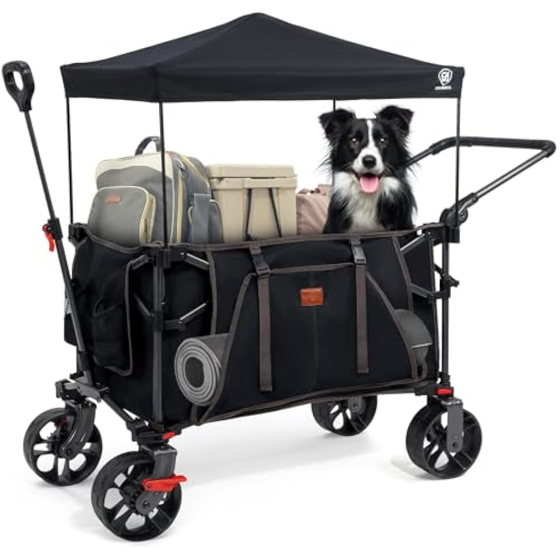 EVER ADVANCED 225L Festival Trolley on Wheels with Removable Canopy, 150KG Heavy Duty Camping Trolley, Push & Pull Beach Cart with 3 Large Pockets, Garden Folding wagon Fishing