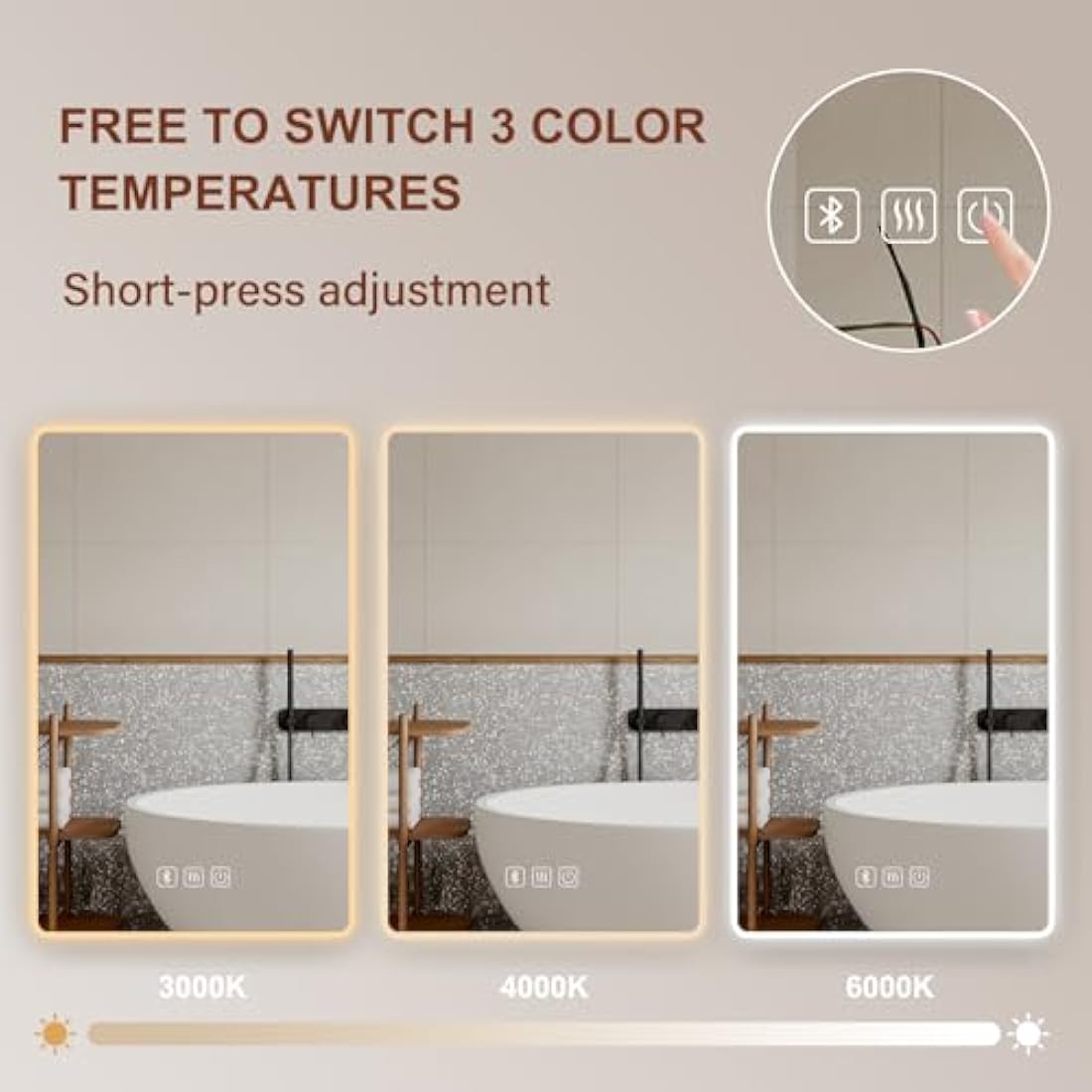 Habison 500 x 700 mm Bluetooth LED Illuminated Bathroom Mirror, Anti-Fog Wall Mirror with Lighting with Touch Switch, Bluetooth Speaker, 3 Colours Temperature, Adjustable Brightness