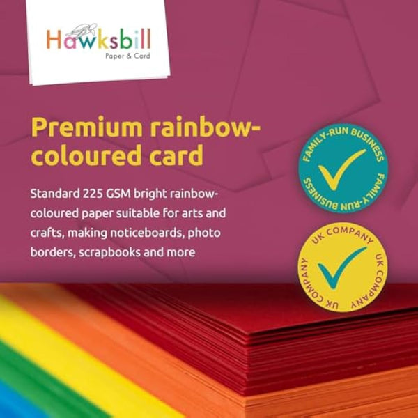 Hawksbill Paper 160GSM Multi-Purpose Rainbow Coloured Card – 250 Pack of Thick, Premium, Bright Printer A4 Card Paper – Copier Paper for Home, Office & Stationery Use