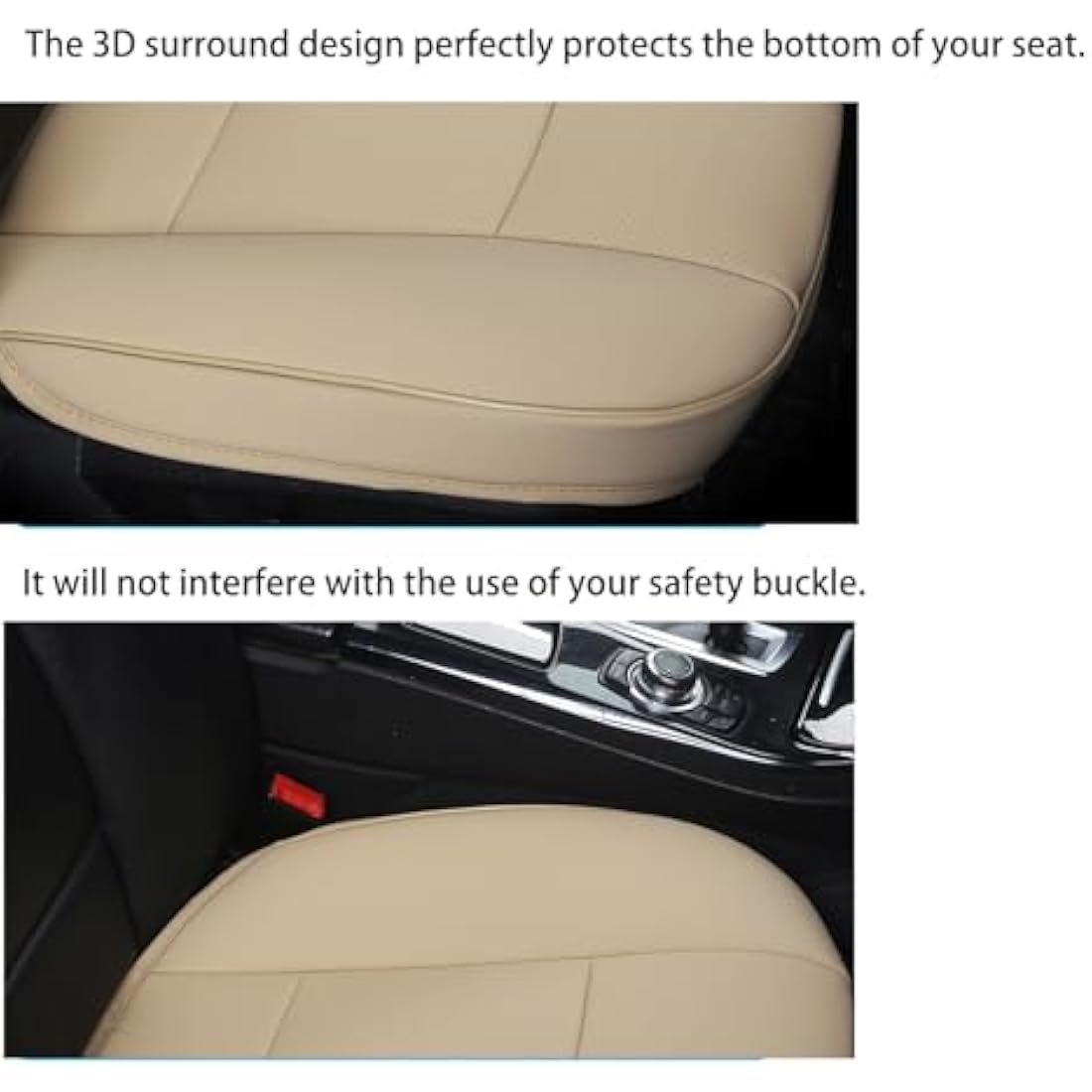 2 Piece Car Seat Bottom Covers Car Seat Protector Luxury PU Leather Bottom Front Car Seat Covers- Without Backrest Car Seat Covers Waterproof Universal Fit 90%-53 × 52 cm (Beige)