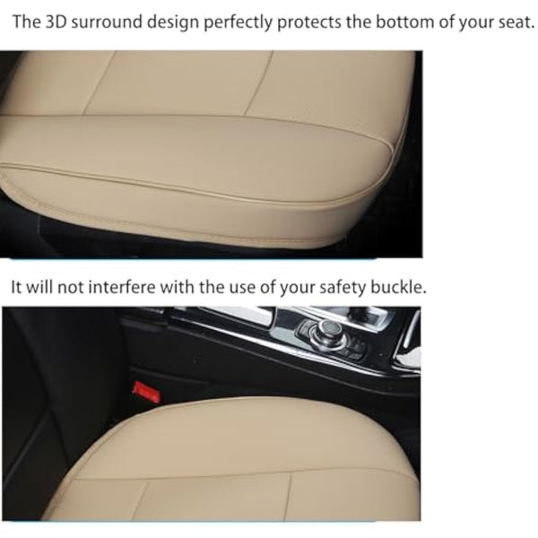 2 Piece Car Seat Bottom Covers Car Seat Protector Luxury PU Leather Bottom Front Car Seat Covers- Without Backrest Car Seat Covers Waterproof Universal Fit 90%-53 × 52 cm (Beige)