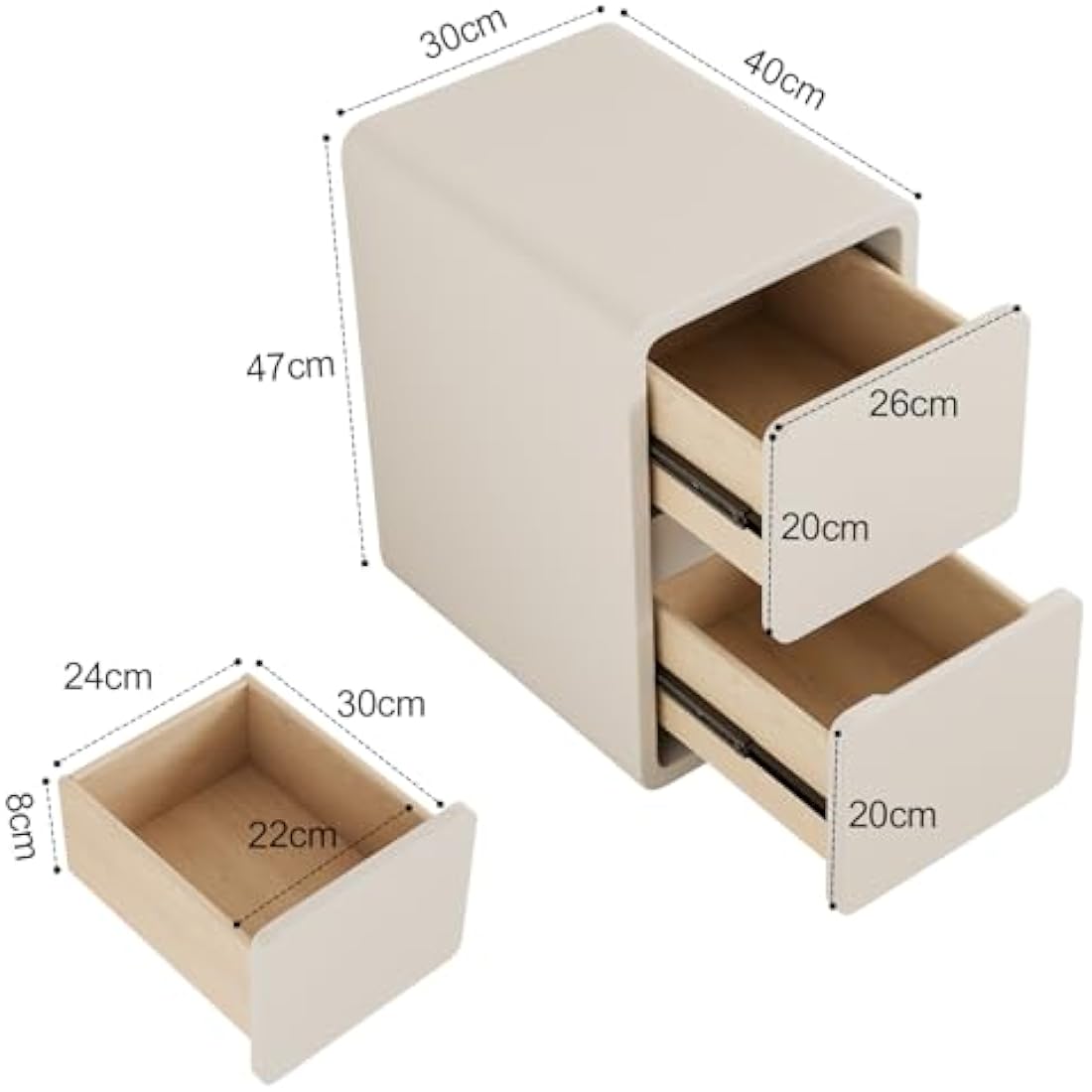 AQIMUELE Small Bedside Table, Narrow Bedside Cabinet with Drawers，Pre-assembled Slim Bedside Table with Leather Surface for Bedroom, 30cm (White)