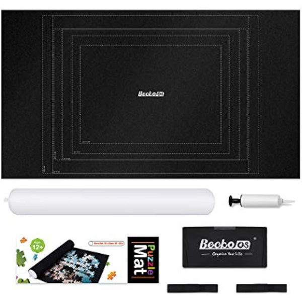 Becko US Puzzle Roll Jigsaw Storage Felt Mat with Frame Lines, Jigroll Up to 1,500 Pieces, Environmental Friendly Material for Jigsaw Puzzle Player, Box with Drawstring Storage Bag