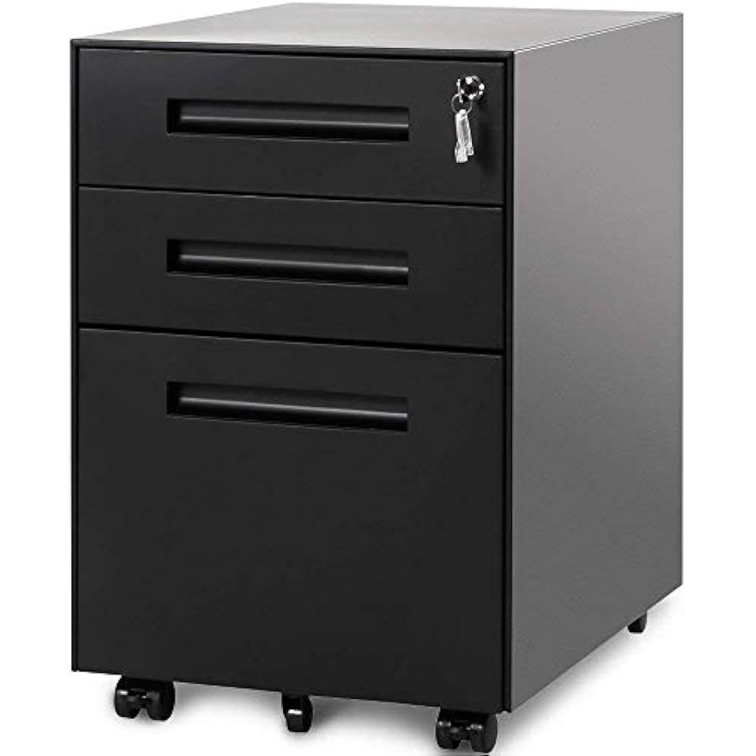 3 Drawer Mobile File Cabinet Filing Pedestal with Keys, Fully Assembled Except Casters,Metal Solid-Black