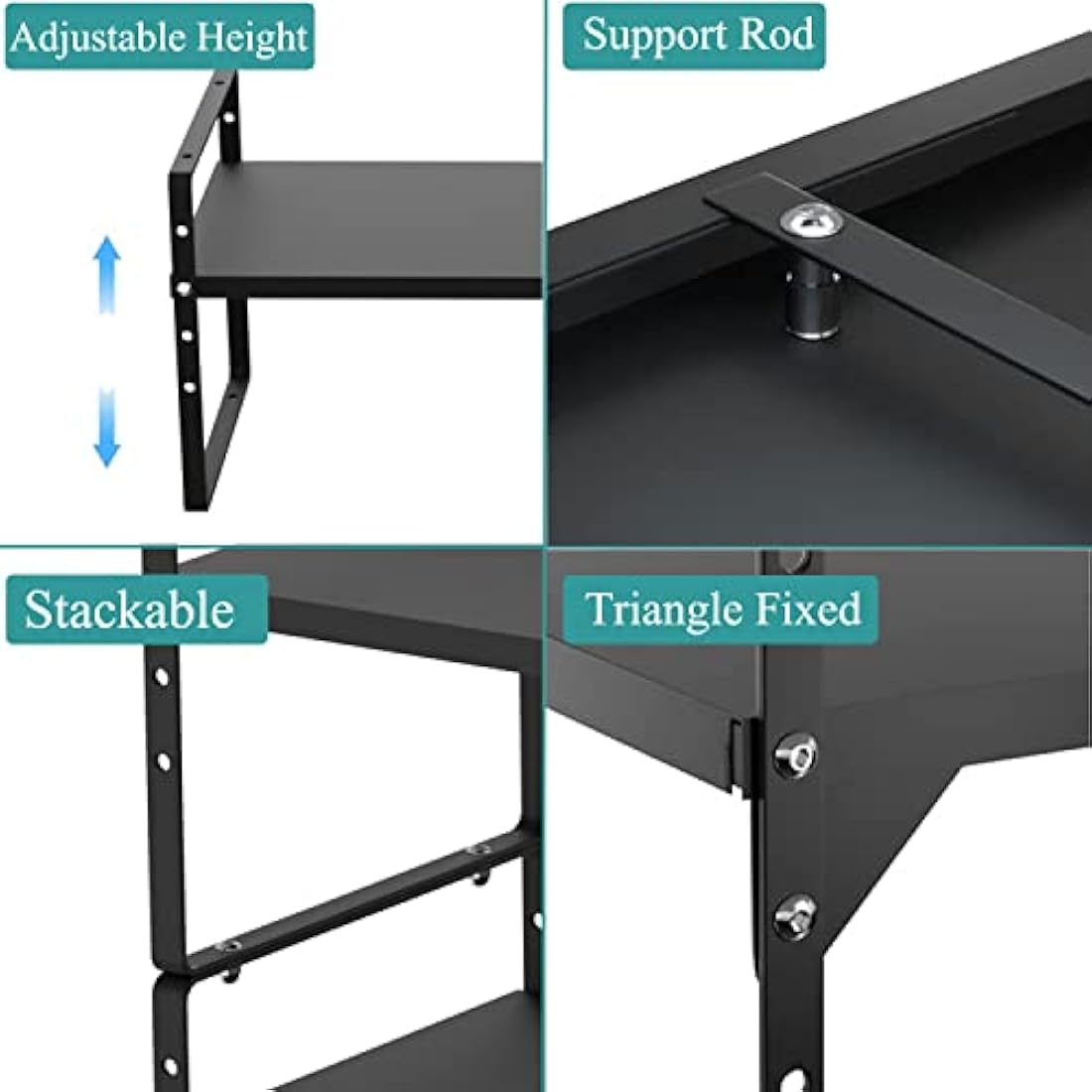 ARCCI Expandable Kitchen Cabinet Shelf Organizers, Stackable Metal Pantry Storage Shelves Rack, Adjustable Counter Spice Shelf for Cabinets, Countertop, Cupboard Organizers and Storage, Black