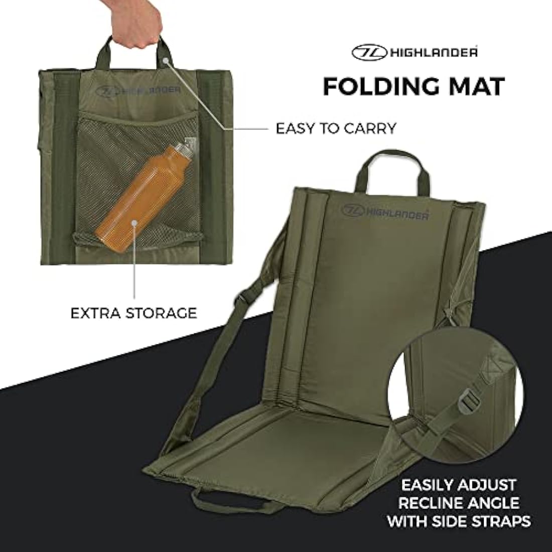 Highlander Outdoor Sit Mat - Portable Seat - Lightweight with Back Support and Pocket - Perfect as a Picnic Chair, Stadium Seat, Beach Chair, or Festival Chair