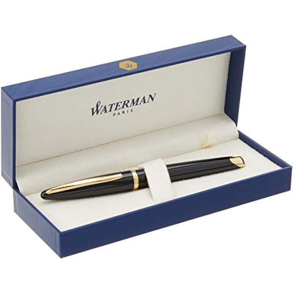 Waterman Carène Black Sea Fountain Pen | High-Gloss Black & 23k Gold Clip | Fine Nib with Blue Ink Cartridge | Gift Box