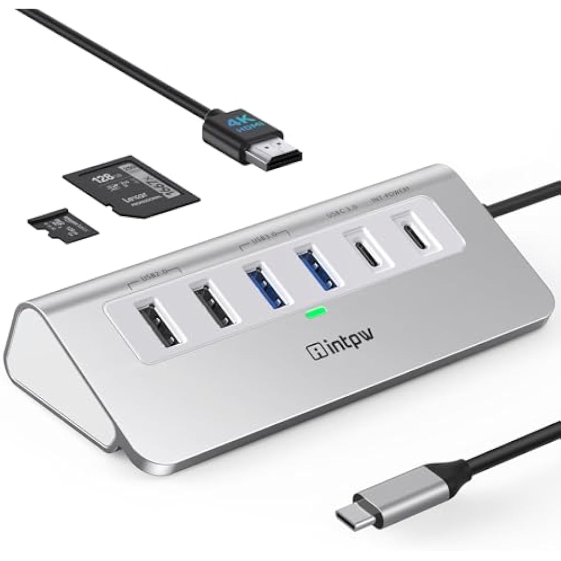 Intpw USB C Hub, 9-IN-1 USB C Hub Multiport Adapter with 4K HDMI, PD 100W, Type C and 2 Type A 3.0 5Gbps, 2 Type A 2.0, SD/TF and Aluminium USB HUB for Laptop/iPhone15/16 series/MacBook Air/Pro