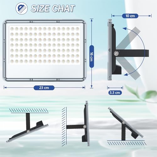 TASINUO 100W LED Floodlight Outdoor 2 Pack, 10000LM Outdoor Security Lights, IP67 Waterproof LED Spot Lights 7000K Daylight LED Flood Lights for Garden Yard Garages Warehouse Patio Billboard