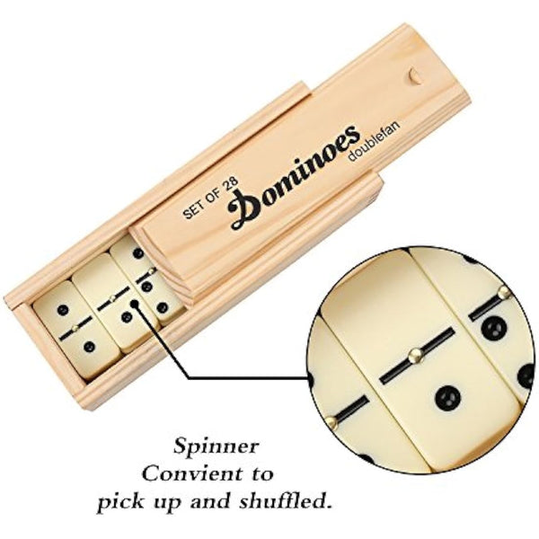 Dominoes Set for Adults, Dominoes Set Double Six, Double 6 Professional Domino Tiles with Spinner in Wooden Box,28 pcs Domino Set 28 Tiles with Natural Wooden Case…