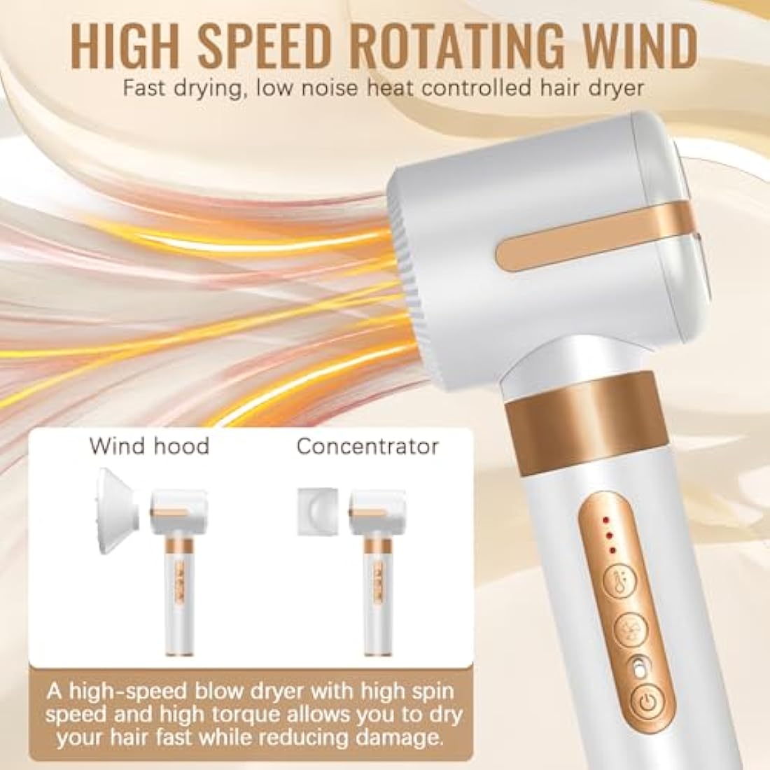 7-in-1 Air Styler, 110000 RPM High-Speed Negative Ionic Hair Dryer with Left and Right Curling Barrel, Straightening Comb, Wind Hood, Concentrator and Curlng Comb, Air stylers for Women (White)