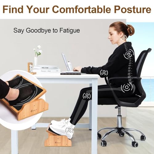 StrongTek Wooden Foot Rest Under Desk with Anti-Slip Surface, Rocking Foot Stool for Home Office, 30 Degree Tilt Angle Rocking Foot Stool, Foot Rest