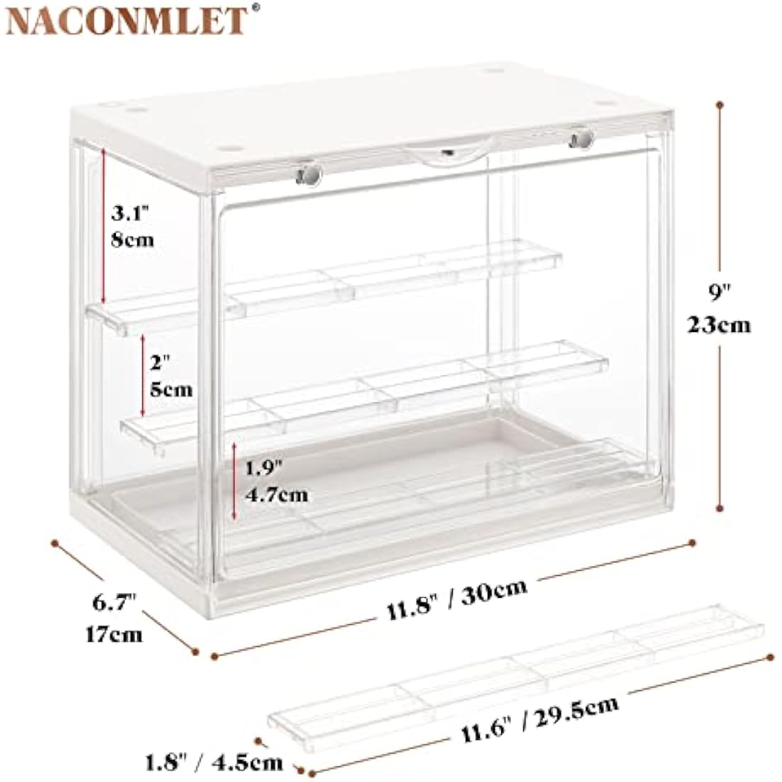 Clear Acrylic Display Case for Figures with Light,3-Tiered Display Stand Organizer Case Dustproof Showcase for Action Figures Mini Toys or Collectibles (Wood, 3-Tier 11.8"x6.7"x9"inch)
