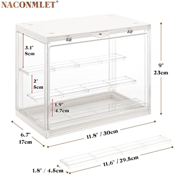 Clear Acrylic Display Case for Figures with Light,3-Tiered Display Stand Organizer Case Dustproof Showcase for Action Figures Mini Toys or Collectibles (Wood, 3-Tier 11.8"x6.7"x9"inch)