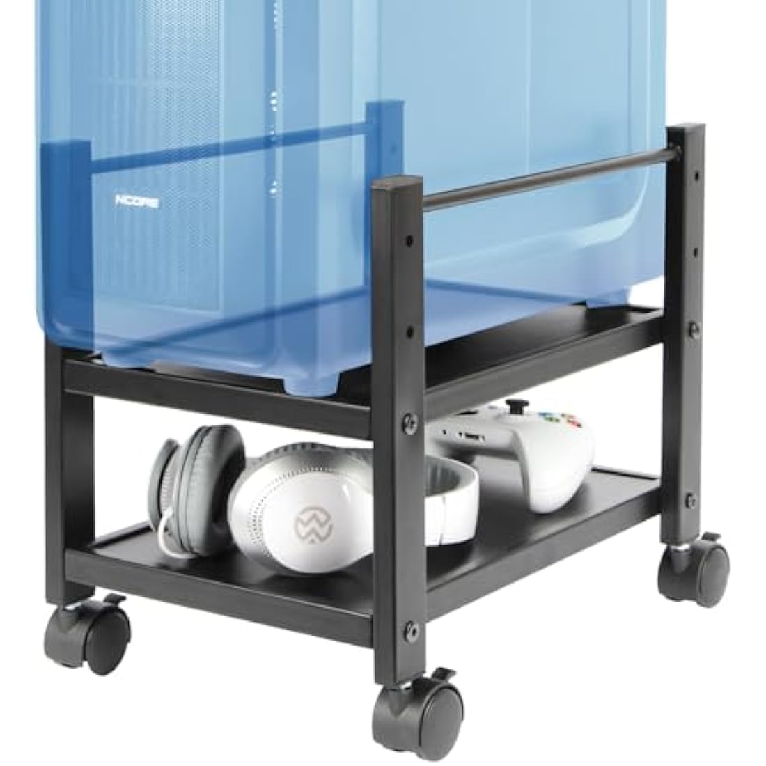 J JACKCUBE DESIGN 2 Tier Computer Tower Stand for Desktop CPU, Gaming PC Holder, Mobile Rolling Cart for Under Desk with Caster Wheels, Office Desk Accessories- MK712A