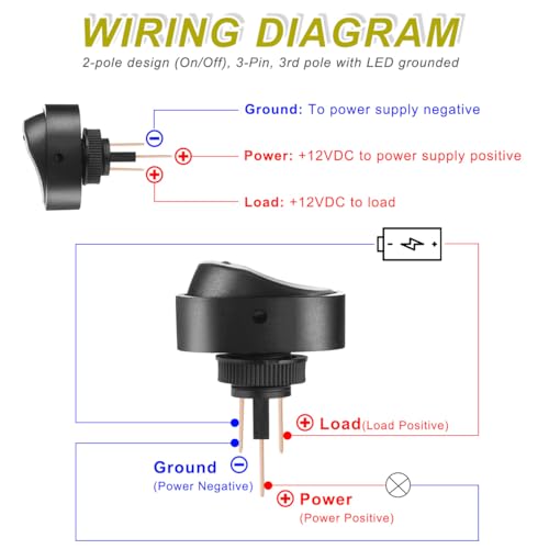 DAOKAI LED Lighted Rocker Switch 12V 30A SPST 3 Pin ON Off Toggle Switch Illuminated Red Lighted Oval Shaped Switch for Automotive Truck RV Boats - 5pcs
