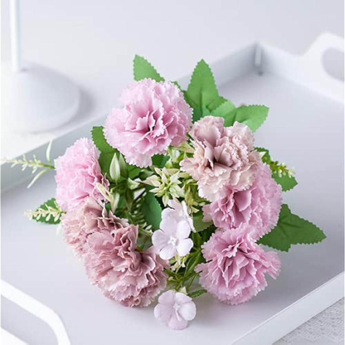 3 Bunches Artificial Silk Flower Carnations,12 Inch Bouquet and Green Leaf for Photo Props Home Party,Home Decoration Bridal Wedding Festival Decoration with 13 Per Bunch Flower (White)