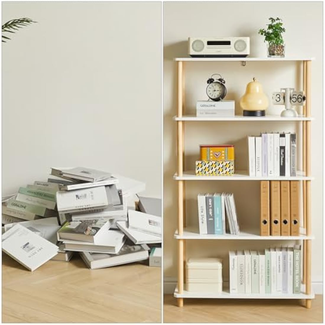 IBUYKE 5-Tier Wooden Open Bookcase - Modern Freestanding Bookshelf Storage Organizer,Multifunctional Display Stand for Bedroom, Living Room and Home Office, Storage Cabinet,White WBC005W