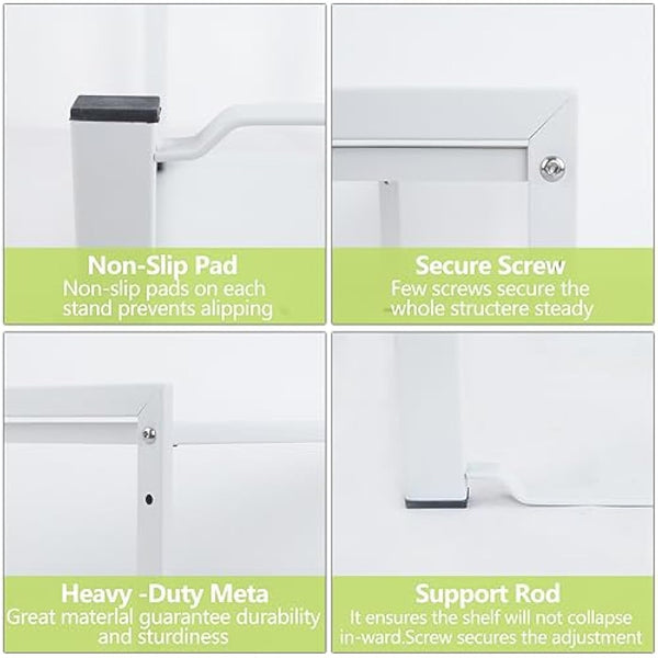 Goodsnetic Expandable Cabinet Shelf 13.8~26"(L), Stackable Kitchen Counter Organizer, 33LBS Heavy Duty Riser, Countertop Storage Pantry ， Durable Metal Sink Shelf (White L)