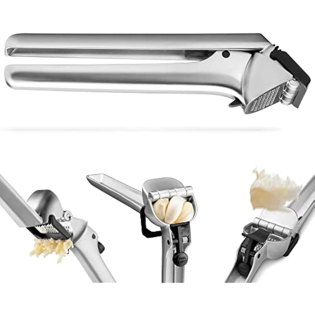 Dreamfarm Garject 2-In-1 Garlic Peeler, Garlic Press & Mincer with Garlic Peel Ejector, Chrome-Plated Zinc - Black