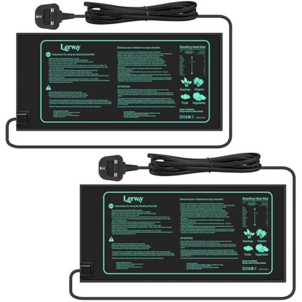 LERWAY Seedling Heating Mat Plant Warming Mat Waterproof Greenhouse Heating Pad 21W for Propagation Germination Tray Hydroponic Terrarium Reptile Amphibian Heat Mat 25.4cm*50.8cm (25.4 * 50.8cm x 2)