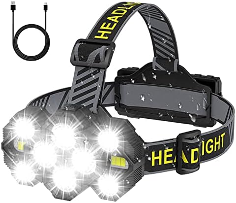 Victoper Head Torch Rechargeable v10000 Upgraded 22000 Lumen Torches LED Super Bright Headlight 10 LEDs Modes Hands-Free Flashlight for Camping Fishing Cycling Hiking Waterproof, Black