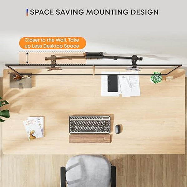 Dual Monitor Wall Mount, Single to Double VESA Adapter for 2 Displays 13 to 27 inch, Horizontal Assembly Max. 10kg, VESA 75x75/100x100mm