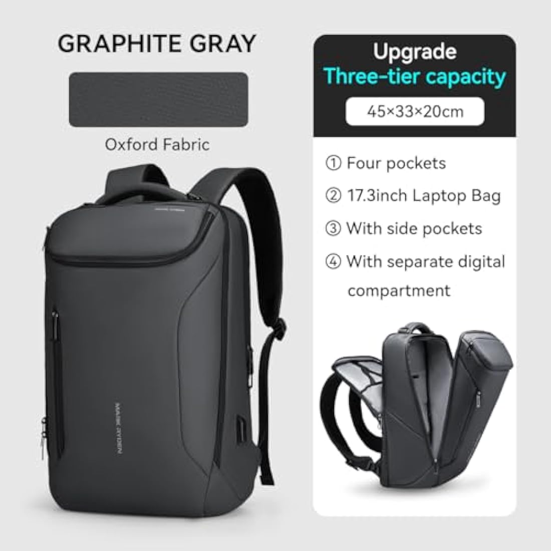 MARK RYDEN mens backpack Large Capacity waterproof laptop backpack business men with USB Charging Port for Official Travel Hiking Pack Fits Under 17.3 Inch Laptop