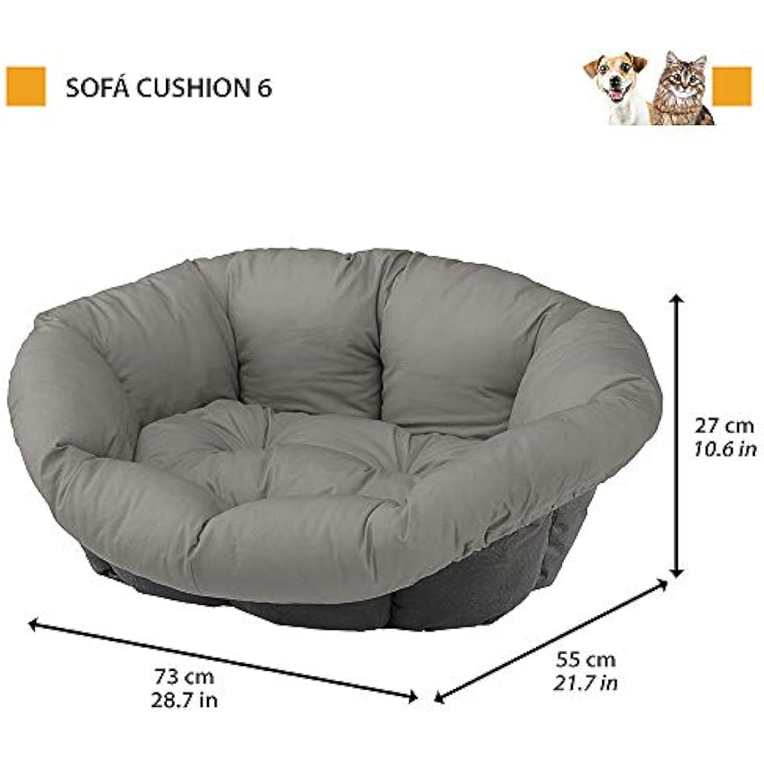 Ferplast Cushion for dog and cat bed SOFA' CUSHION 6 Padded spare cover for pet bed, Soft cotton washable, Adjustable with elastic cord, 73 x 55 x h 27 cm Brown
