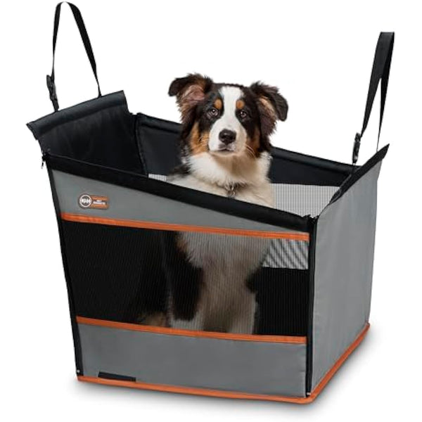 K&H Pet Products Buckle N' Go Dog Car Seat for Large Dogs, Waterproof Fabric with Breathable Mesh & Adjustable Dog Seat Belt for Car, Dog Hammock for Car, Dog Carrier Dog Car Seat Cover - Gray MD/LG