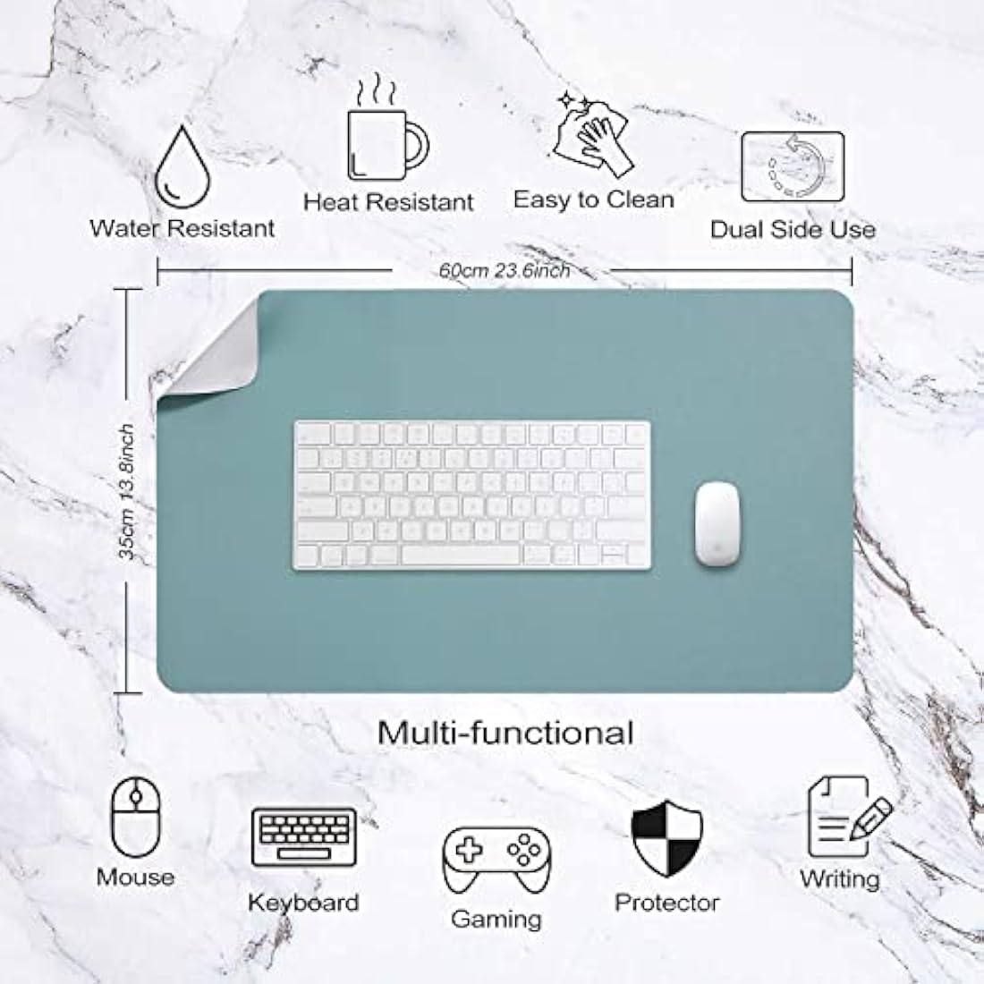 Desk Pad Large, Desk Mat, Extended Mouse Mat, Mouse Pad L, Desk Blotter, DOBAOJIA Laptop Pad Writing Pad for Office/Home, Dual-Side Use PU Leather Waterproof 23.6" X 13.8"(Greyish Green/Grey)