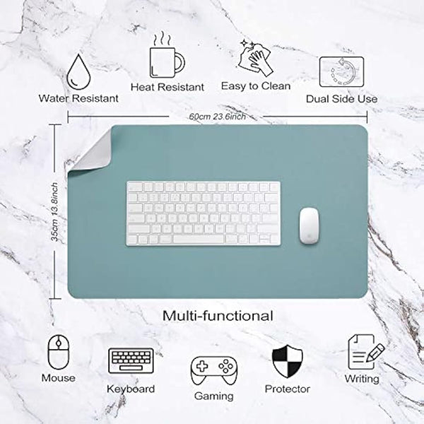 Desk Pad Large, Desk Mat, Extended Mouse Mat, Mouse Pad L, Desk Blotter, DOBAOJIA Laptop Pad Writing Pad for Office/Home, Dual-Side Use PU Leather Waterproof 23.6" X 13.8"(Greyish Green/Grey)