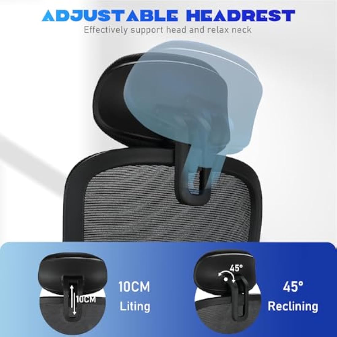 Durrafy Ergonomic Office Chair, High Back Desk Chair With Adjustable Armrests and Lumbar Support, 90°-130° Tilt Function (Lockable), Mesh Computer Chairs for Home/Office, Black