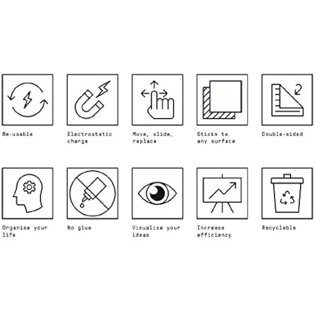 Electrostatic self-Adhesive Sticky Notes – Place it Everywhere: Stick to Any Surface Without Glue – Visualize Your Ideas, Move, Reorder – by innox Notes - Assorted Colours, 20x10cm, 500 Sheets