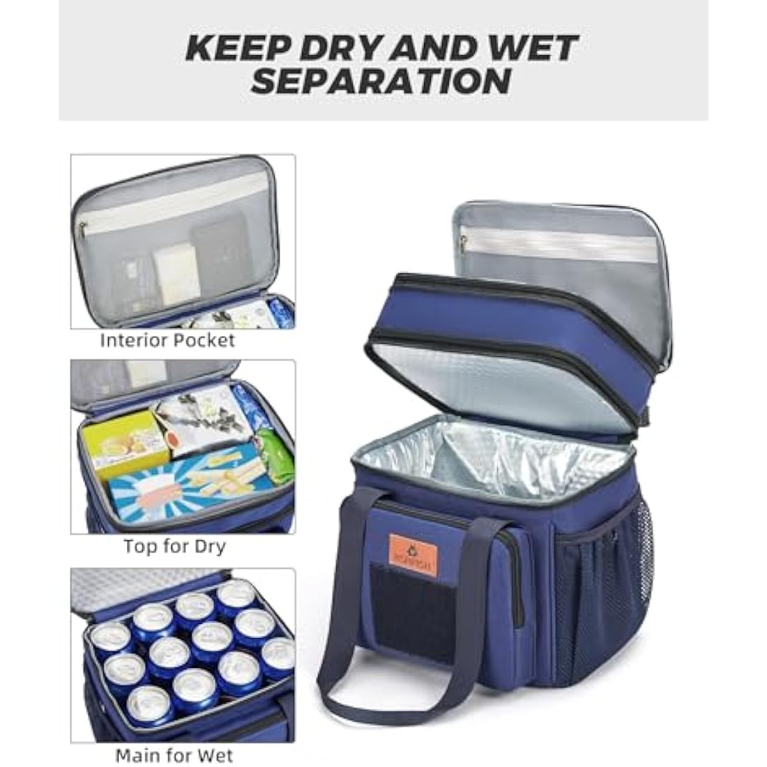 HSHRISH Large Insulated Tactical Lunch Bag for Man, Double Layer Insulated Large Cooler Bag for Men Adults Waterproof Leakproof Durable Lunch Bag for Work Outdoor Picnic 15L, Blue