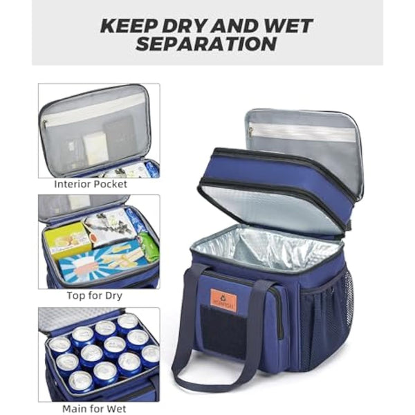 HSHRISH Large Insulated Tactical Lunch Bag for Man, Double Layer Insulated Large Cooler Bag for Men Adults Waterproof Leakproof Durable Lunch Bag for Work Outdoor Picnic 15L, Blue