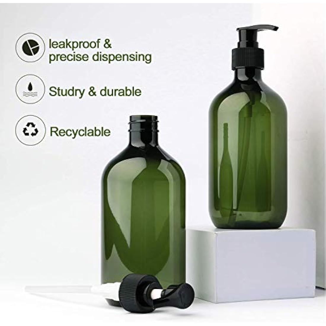 Alledomain 2PCS 500ml/17oz Empty Refillable Plastic Lotion Pump Bottles, Shampoo Body Washing Cream Shower Gel Storage Holder Container Toiletries Liquid Dispenser (Brown & Green)